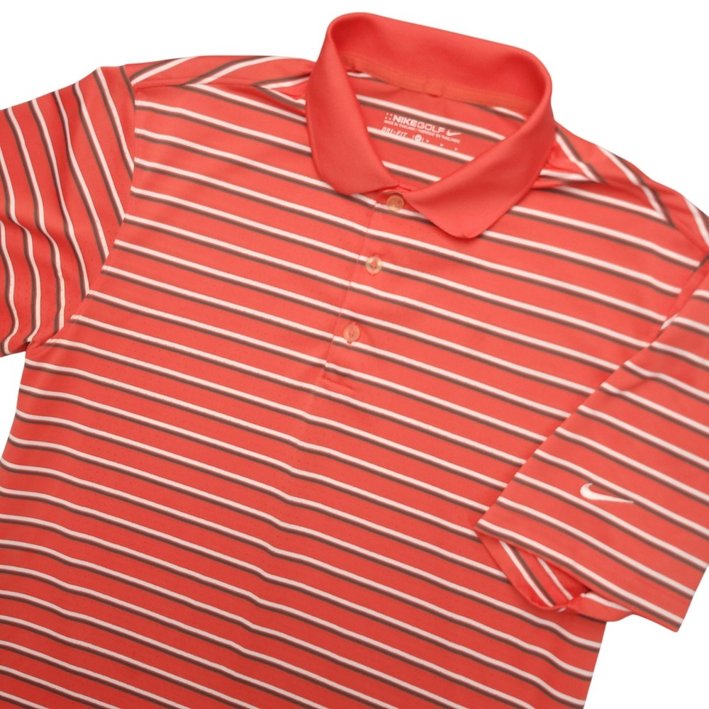 Nike Golf Dri-FIT Polo Shirt Mens XL Orange Stripe Golf‎ Performance Stretch Top